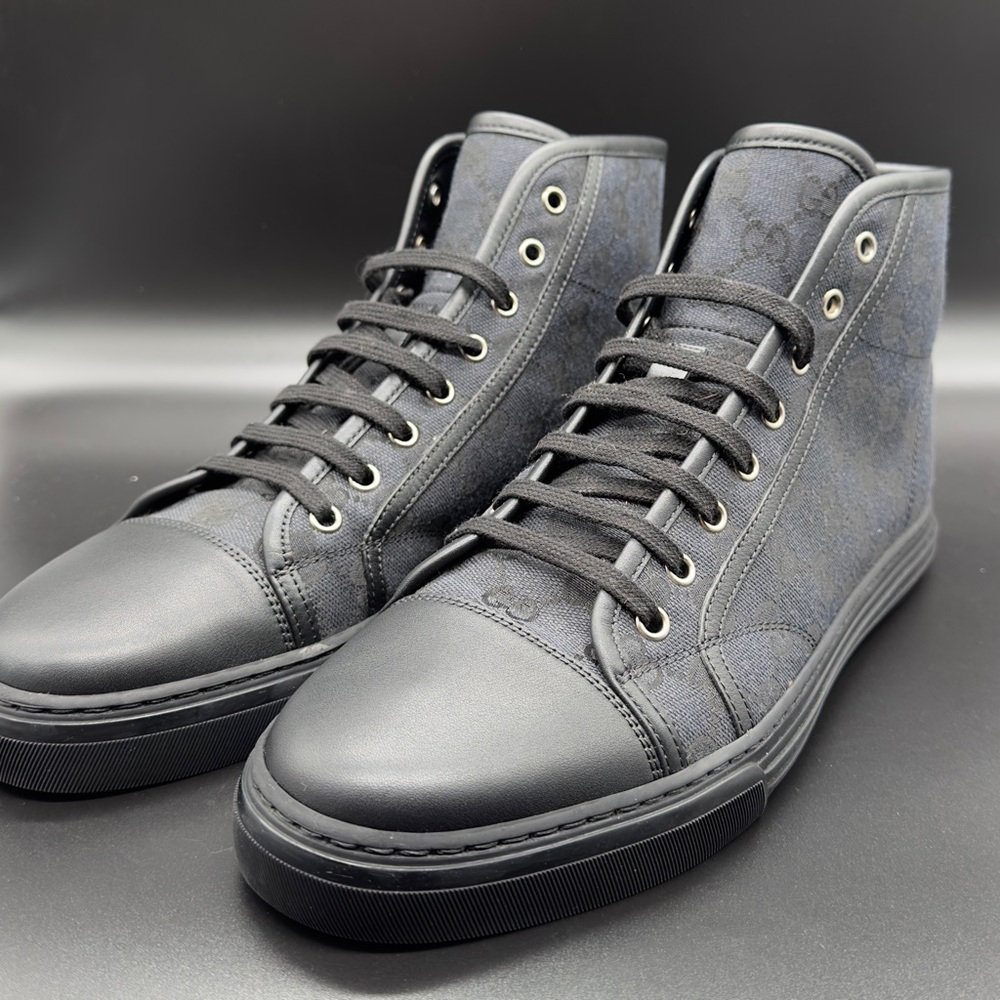 *** BRAND NEW GUCCI HI TOP CANVAS AND LEATHER SNEAKERS WITH ORIGINAL PACKAGING - Picture 2 of 10